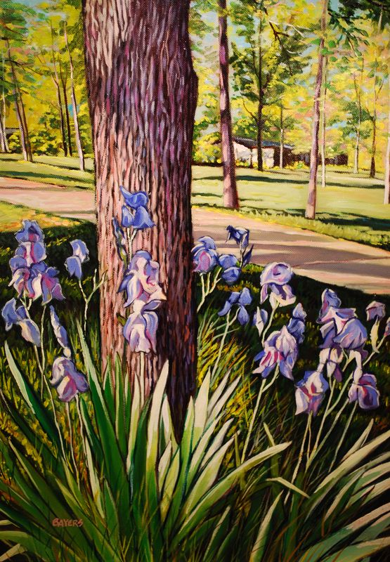 Blue Iris around Tree